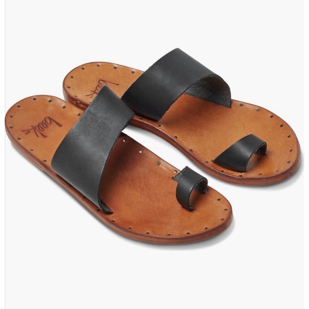 🆕Beek Finch Toe Ring Flat Black Leather Sandals Size 9 NIB
